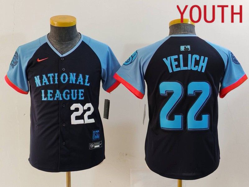 Youth Milwaukee Brewers #22 Yelich Blue All star 2024 Nike MLB Jersey style 3->youth mlb jersey->Youth Jersey